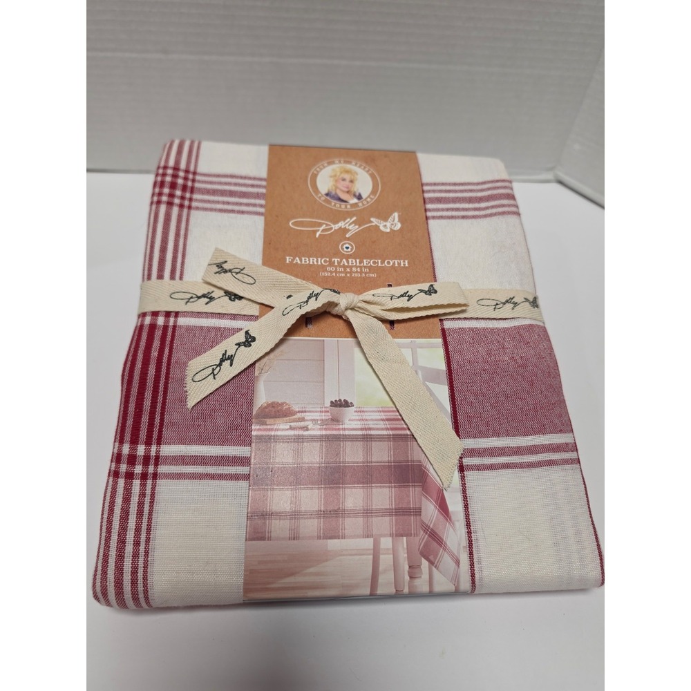 Dolly Parton Fabric Tablecloth in a red plaid pattern cottagecore country chic‎